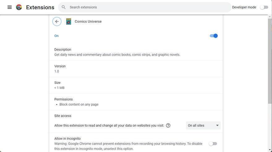 Image: Comics Universe Chrome extension