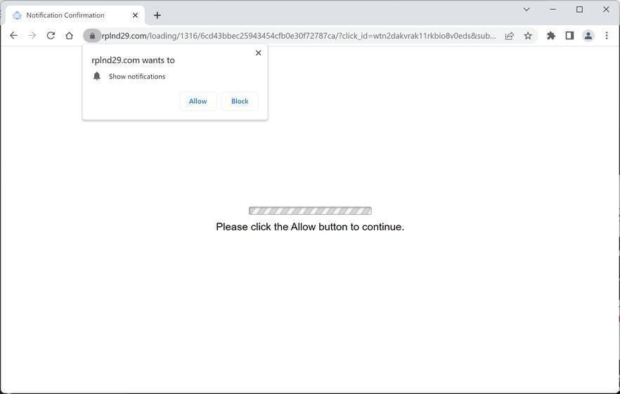 Image: Chrome browser is redirected to Rplnd29.com