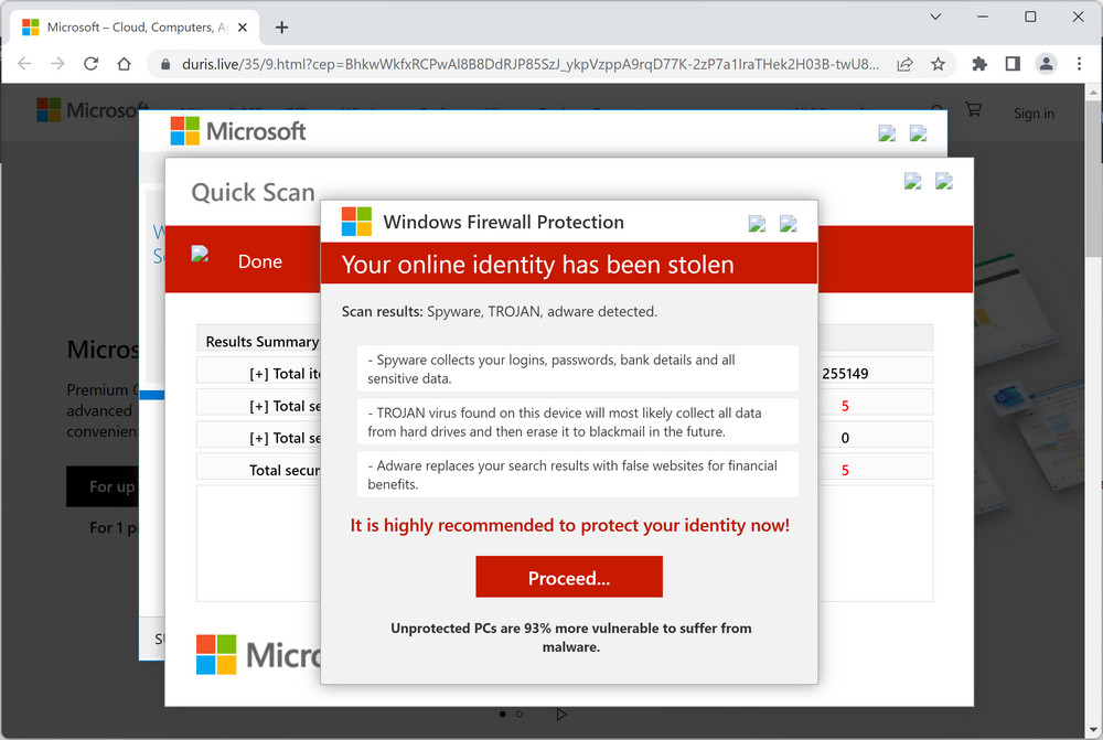 Windows Firewall Protection: Your PC is infected with 5 viruses Scam