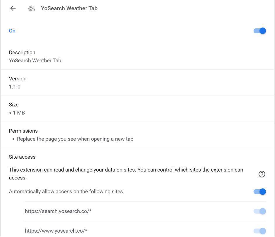 Image: YoSearch Weather Tab Chrome extension