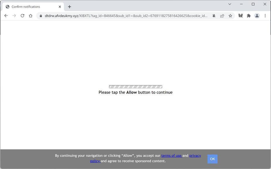 Image: Chrome browser is redirected to Afvdeukmy.xyz