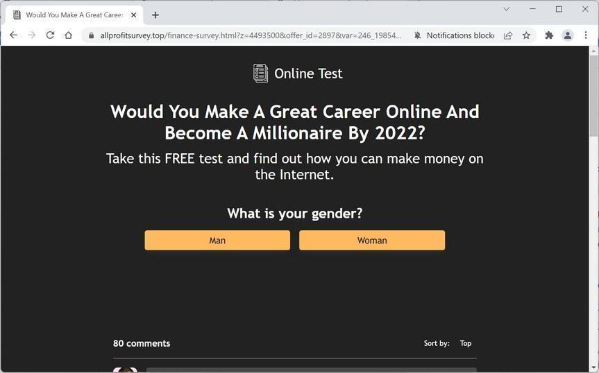 Image: Chrome browser is redirected to Allprofitsurvey.top