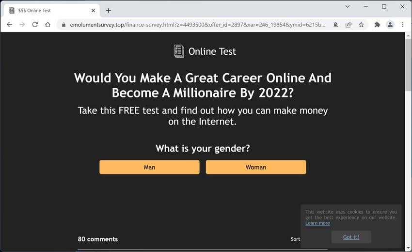 Image: Chrome browser is redirected to Emolumentsurvey.top