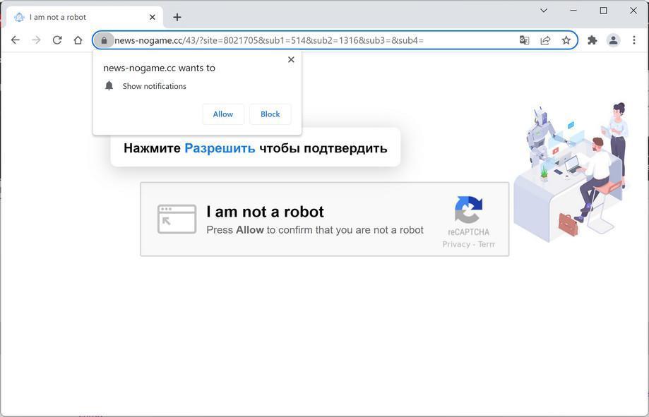 Image: Chrome browser is redirected to News-nogame.cc