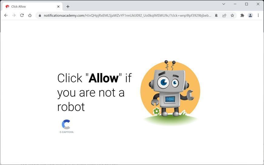 Image: Chrome browser is redirected to Notificationsacademy.com