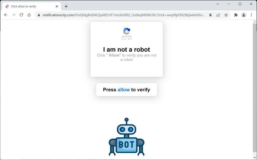 Image: Chrome browser is redirected to Notificationscity.com