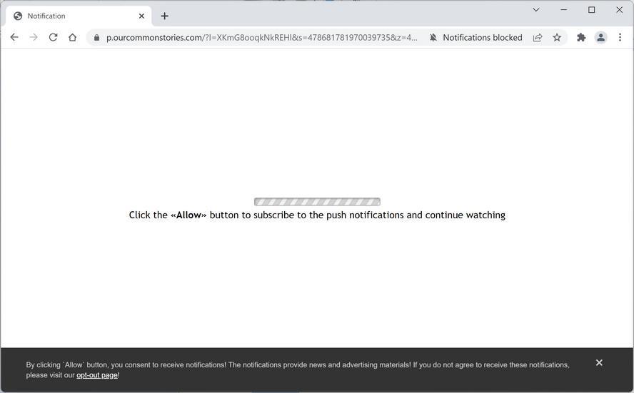 Image: Chrome browser is redirected to Ourcommonstories.com