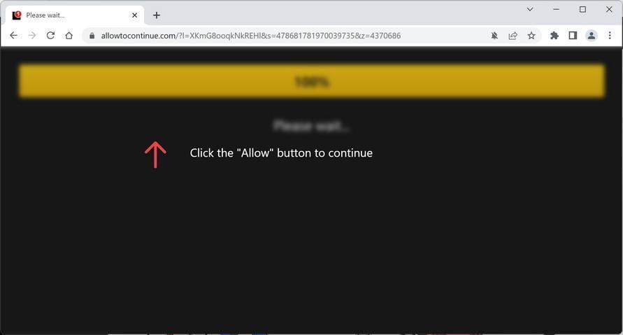 Image: Chrome browser is redirected to Allowtocontinue.com