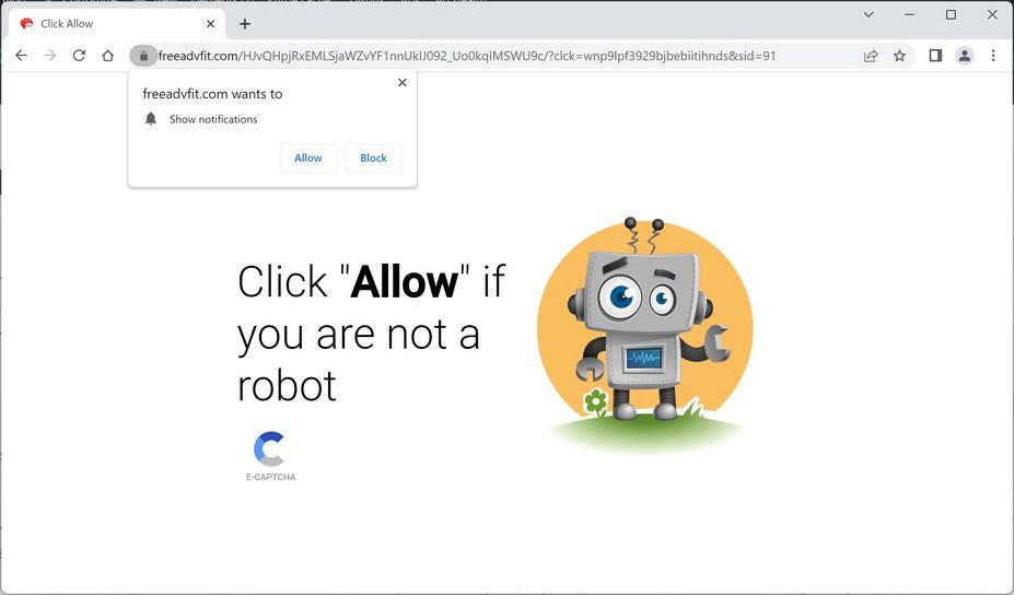 Image: Chrome browser is redirected to Freeadvfit.com