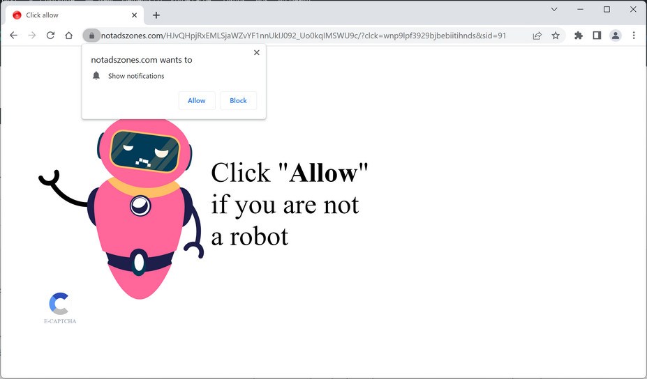 Image: Chrome browser is redirected to Notadszones.com