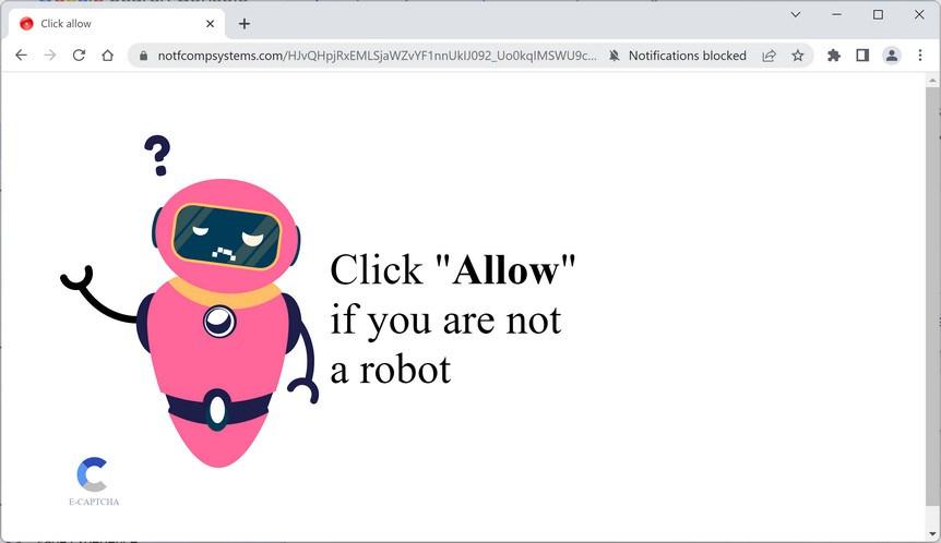 Image: Chrome browser is redirected to Notfcompsystems.com