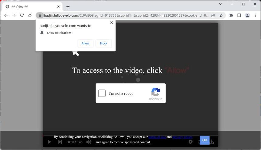 Image: Chrome browser is redirected to Sfullydevelo.com