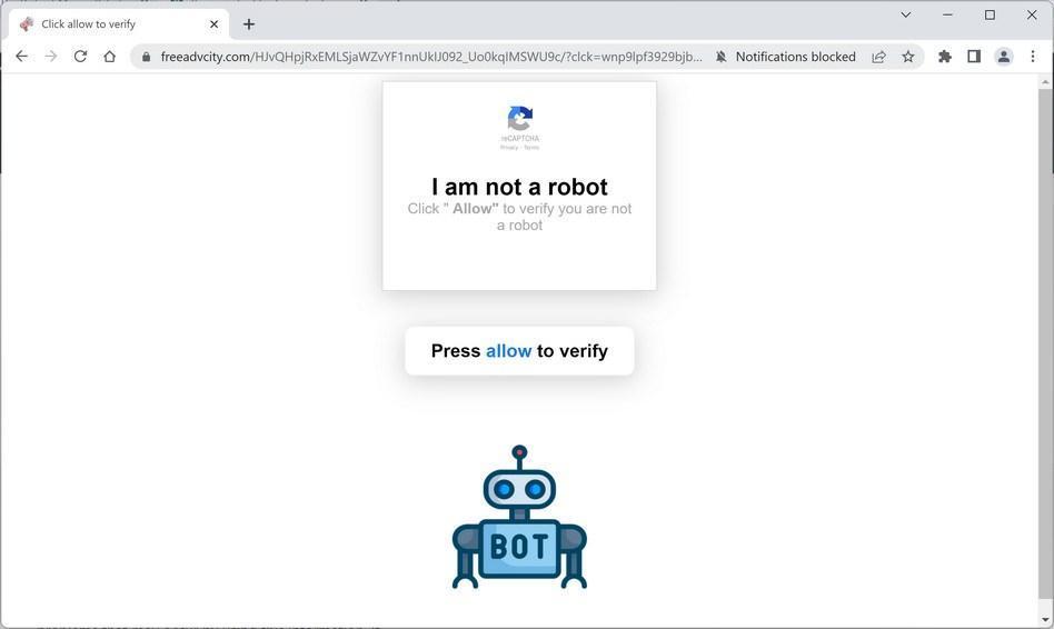 Image: Chrome browser is redirected to Freeadvcity.com