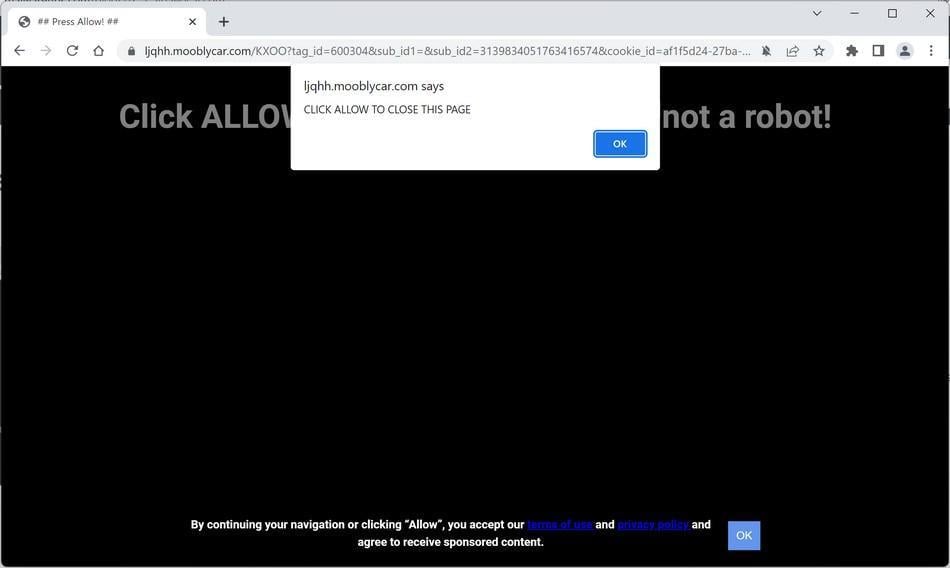 Image: Chrome browser is redirected to Mooblycar.com