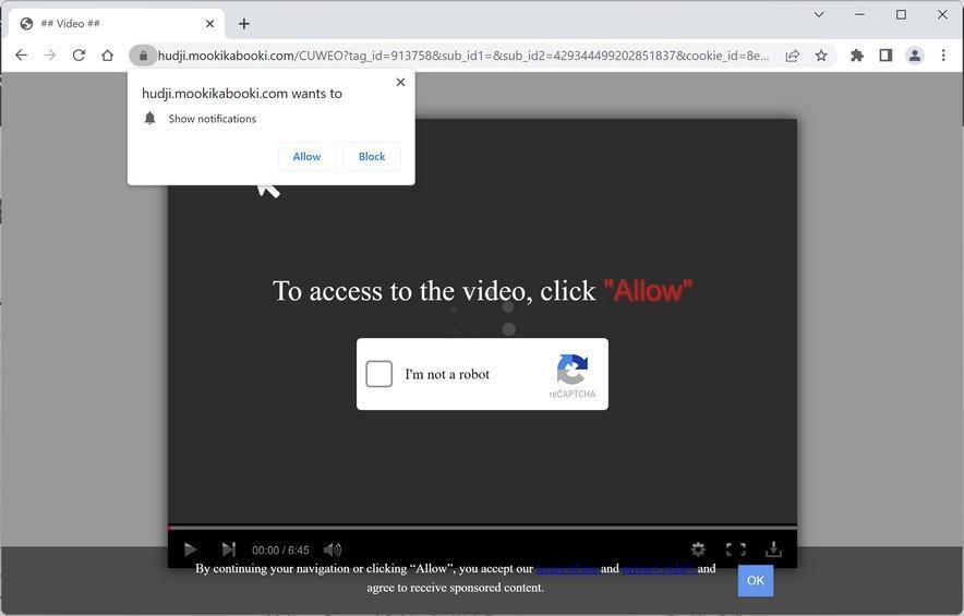 Image: Chrome browser is redirected to Mookikabooki.com