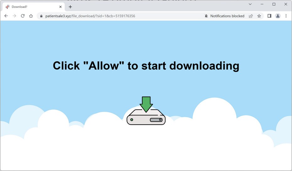 Image: Chrome browser is redirected to Patientsale3.xyz