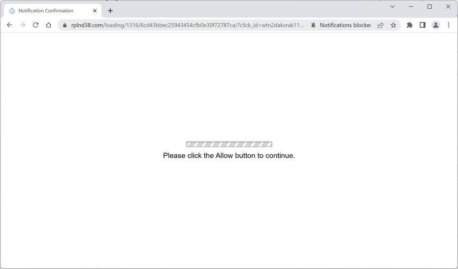 Image: Chrome browser is redirected to Rplnd38.com