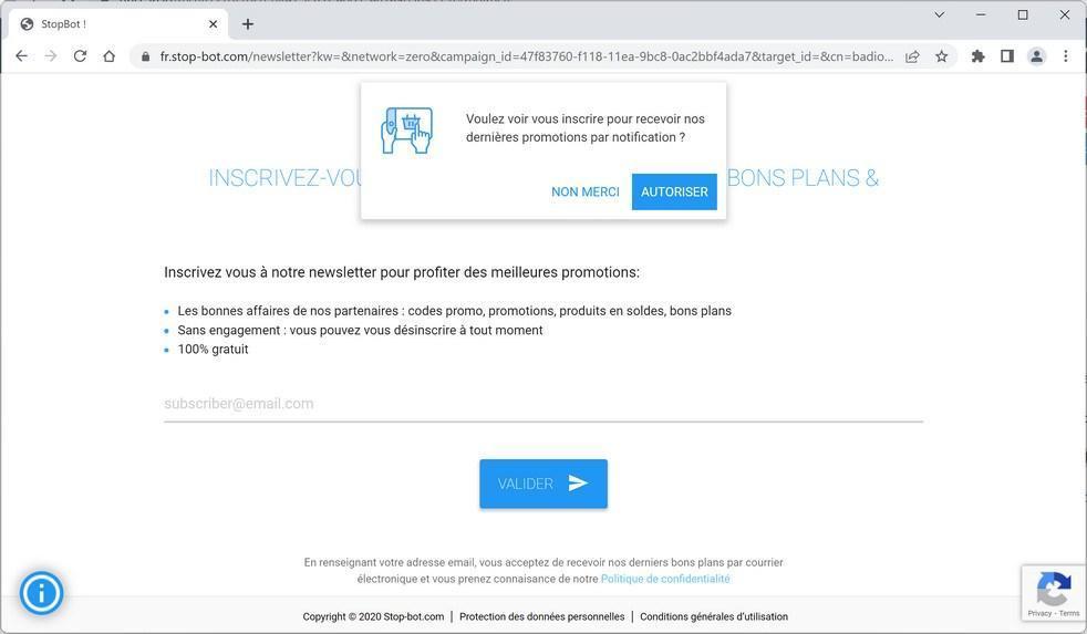 Image: Chrome browser is redirected to Stop-bot.com