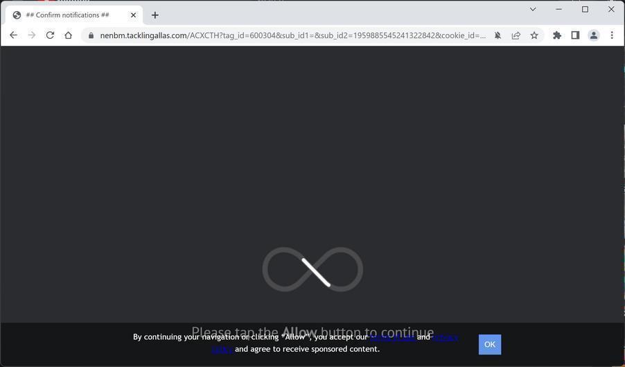 Image: Chrome browser is redirected to Tacklingallas.com