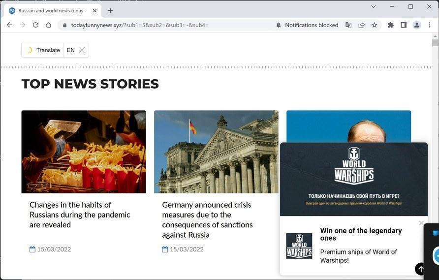 Image: Chrome browser is redirected to Todayfunnynews.xyz