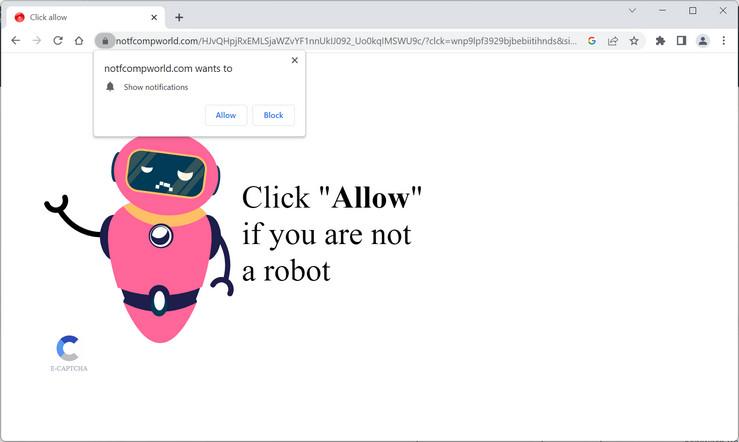 Image: Chrome browser is redirected to Notfcompworld.com