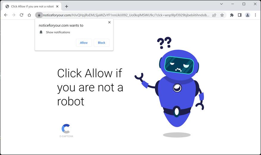 Image: Chrome browser is redirected to Noticeforyour.com