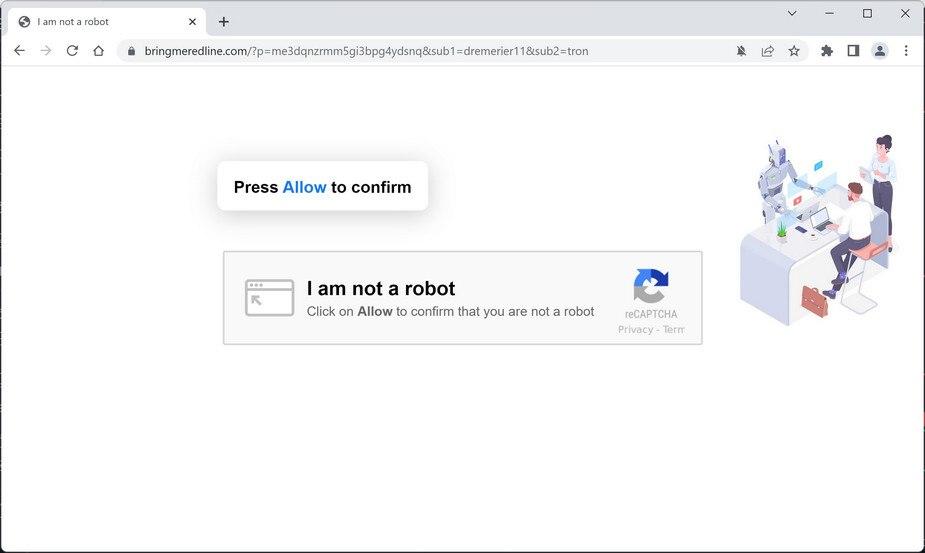 Image: Chrome browser is redirected to Bringmeredline.com