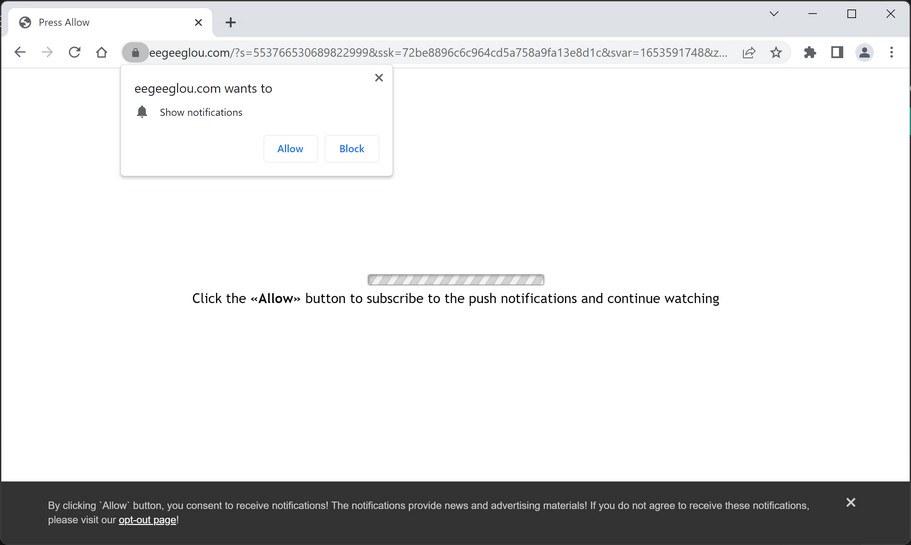 Image: Chrome browser is redirected to Eegeeglou.com