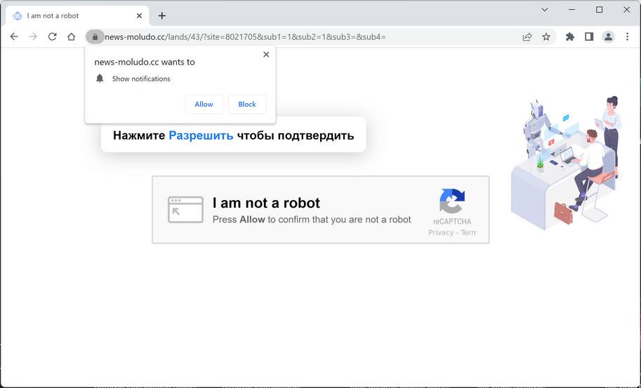 Image: Chrome browser is redirected to News-moludo.cc