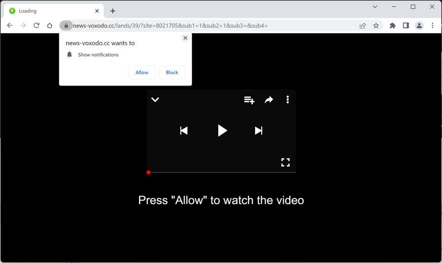 Image: Chrome browser is redirected to News-voxodo.cc
