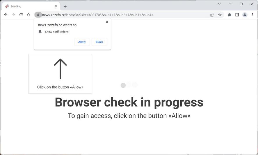 Image: Chrome browser is redirected to News-zozefo.cc