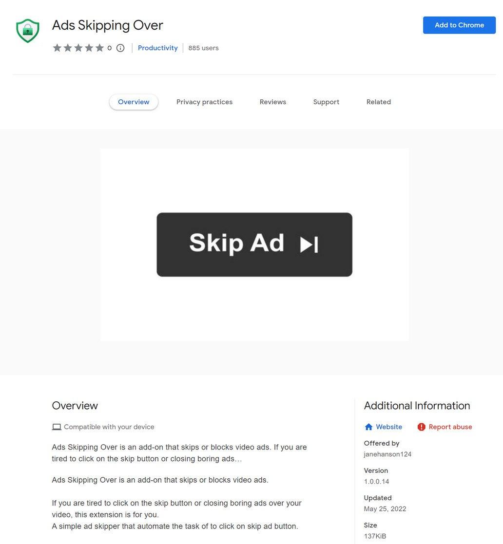 Image: Ads Skipping Over Chrome extension