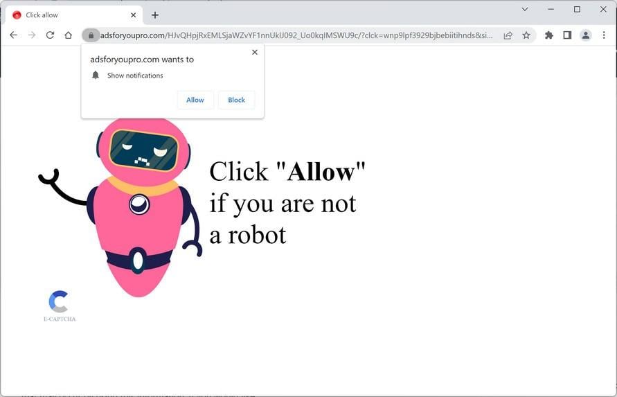 Image: Chrome browser is redirected to Adsforyoupro.com