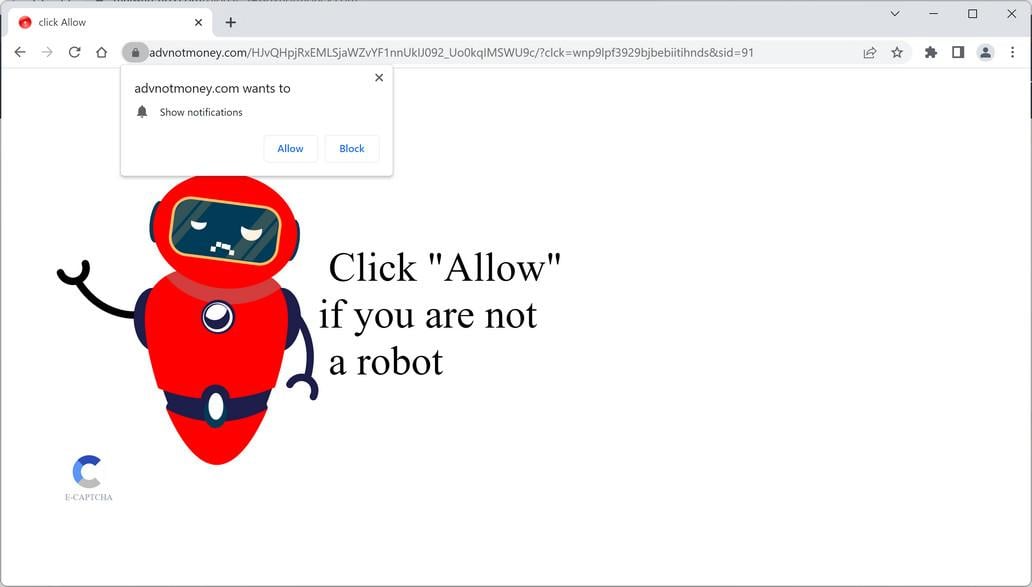 Image: Chrome browser is redirected to Advnotmoney.com