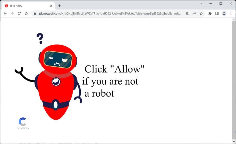 Image: Chrome browser is redirected to Advnottech.com