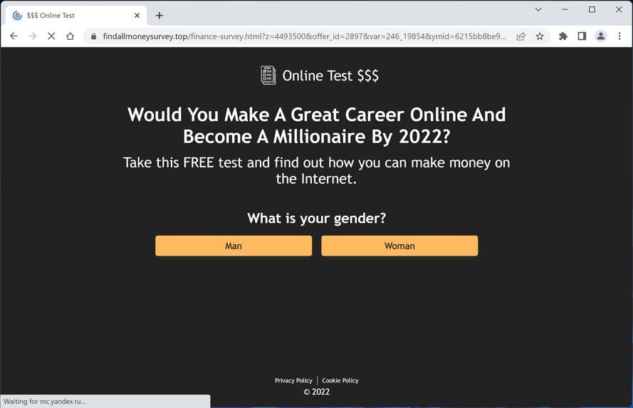 Remove Findallmoneysurvey.top Ads (Virus Removal Guide) 1 Image: Chrome browser is redirected to Findallmoneysurvey.top