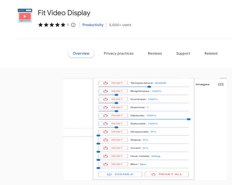 Image: Fit Video Display Chrome extension