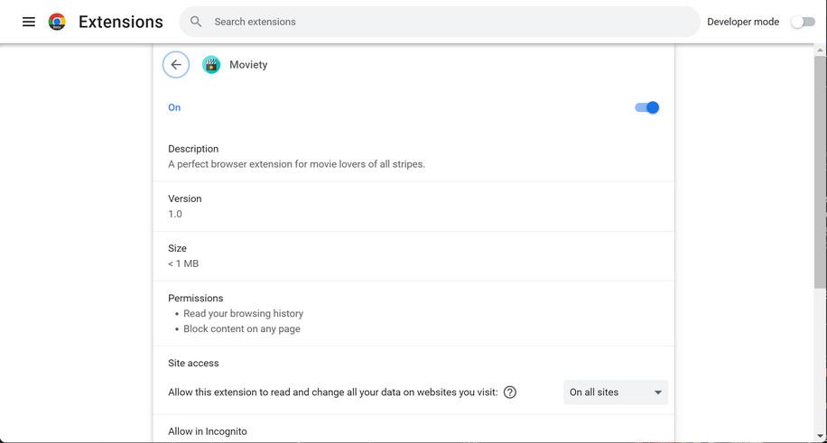 Image: Moviety Chrome extension