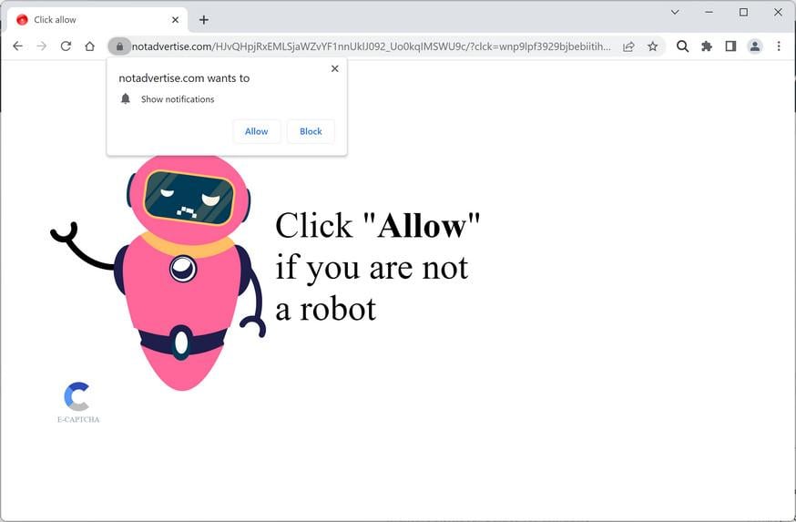 Image: Chrome browser is redirected to Notadvertise.com