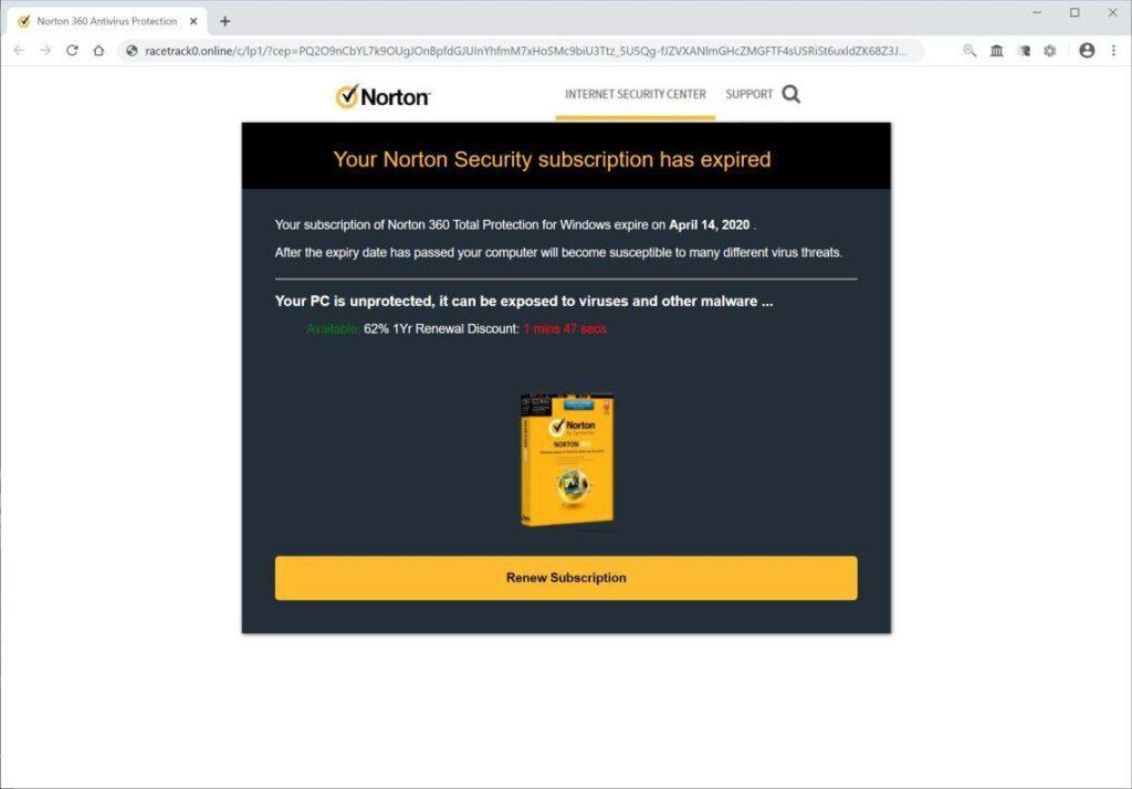 Image: Your Norton 360 subscription may have expired Scam