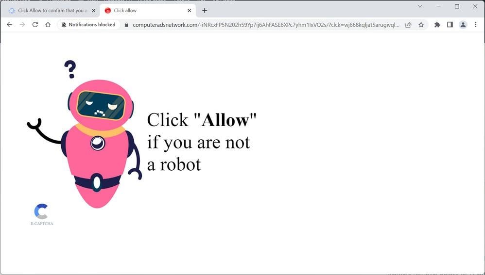 Image: Chrome browser is redirected to Computeradsnetwork.com