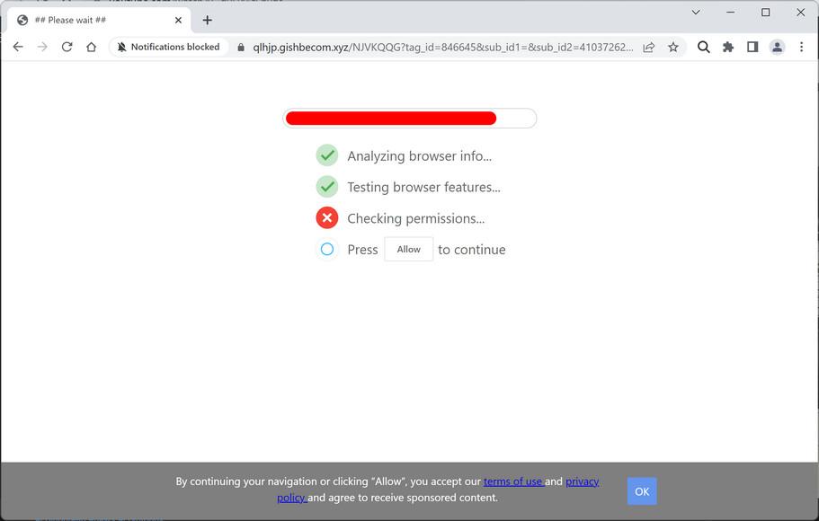 Image: Chrome browser is redirected to Gishbecom.xyz
