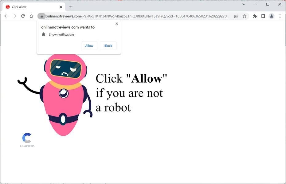 Remove Onlinenotreviews.com Pop-up Ads (Virus Removal Guide) 1 Image: Chrome browser is redirected to Onlinenotreviews.com