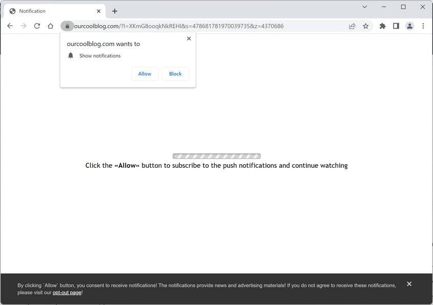 Image: Chrome browser is redirected to Ourcoolblog.com