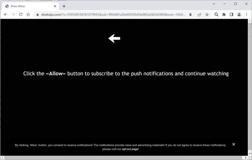 Image: Chrome browser is redirected to Shoksips.com