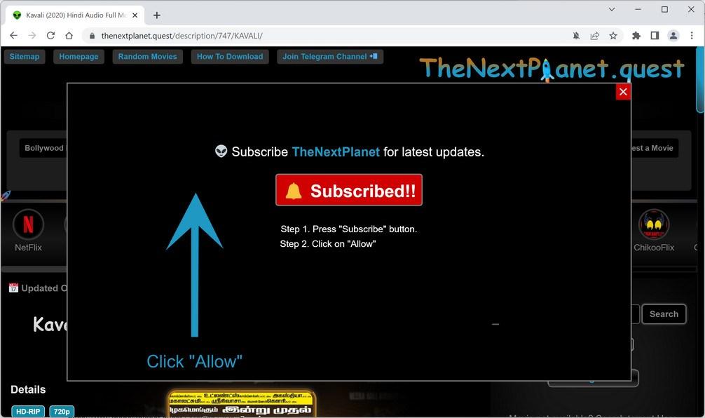 Image: Chrome browser is redirected to Thenextplanet.quest