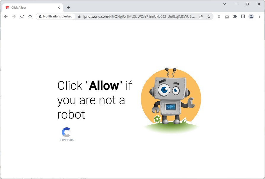 Image: Chrome browser is redirected to Lpnotworld.com