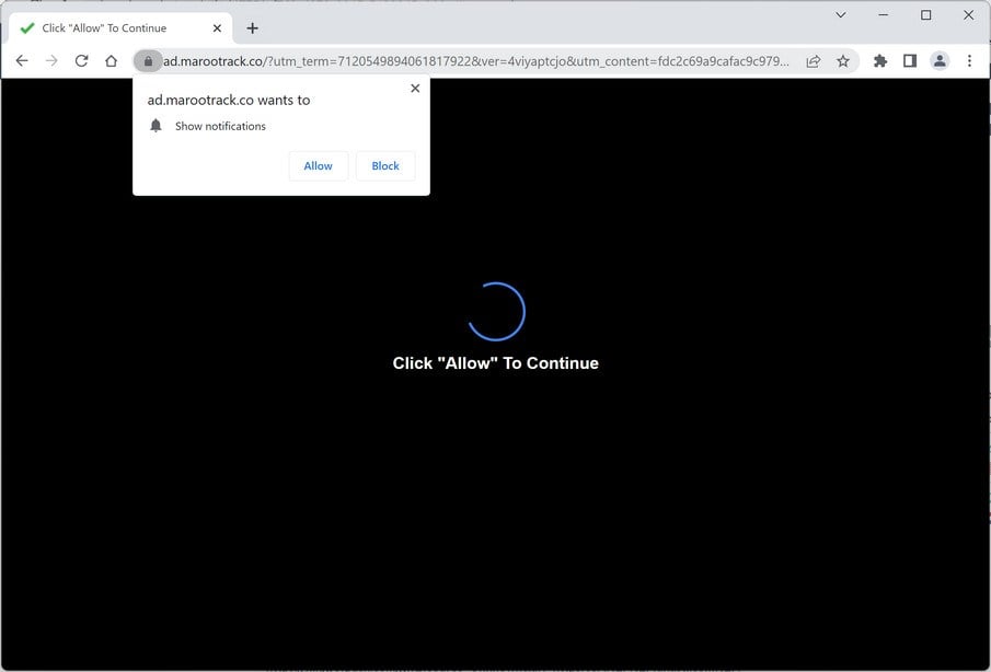 Image: Chrome browser is redirected to Marootrack.co