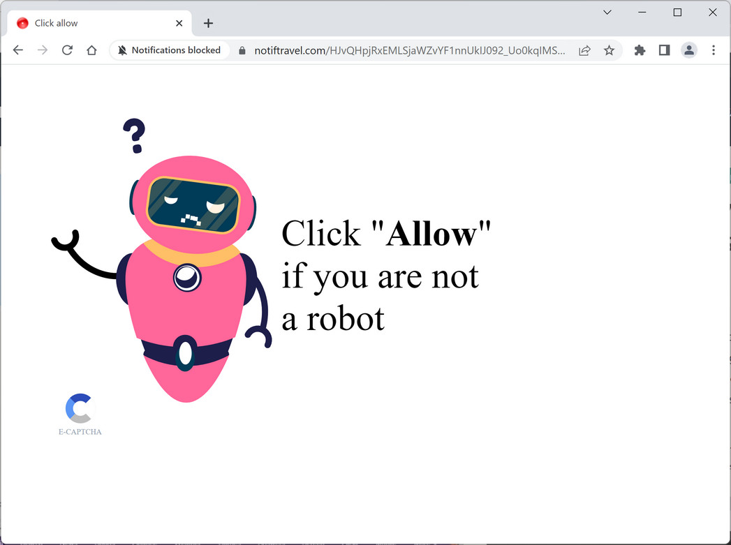 Image: Chrome browser is redirected to Notiftravel.com