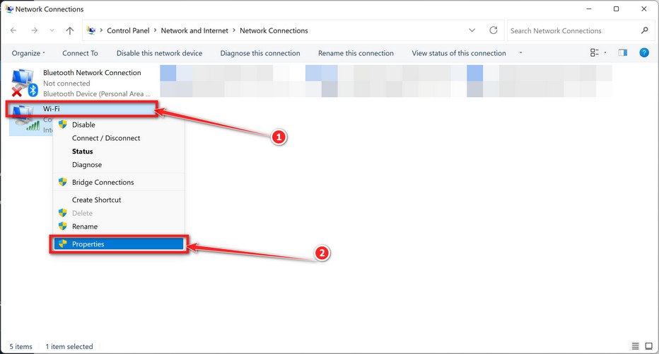 Find your active internet connection and open Properties